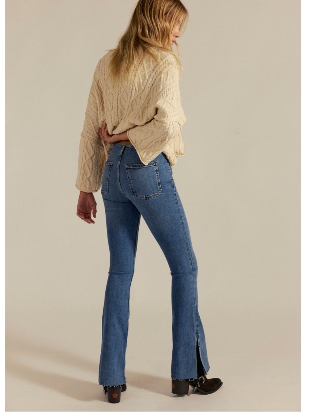 Free People We The Free Level Up Split Slim Flare Jeans NWT 27 S - Picture 3 of 11